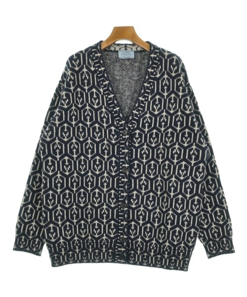 PRADA Cardigans NavyxWhite(Patterned) 38(Approx. … - image 1