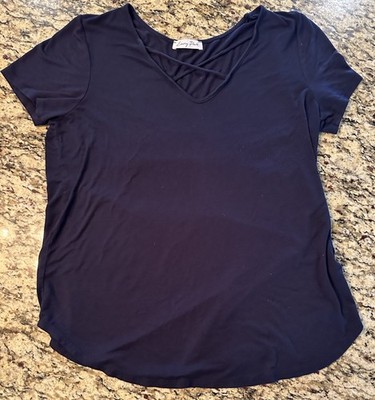 Emory Park Dulce Short Sleeve Knit Top, Navy, size large