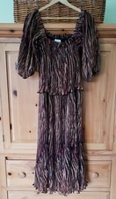 NWOT Ganni Georgette Tiger's Eye Tiered Pleated Midi Dress Brown Size 36 US 4