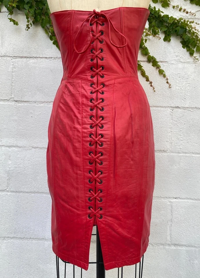 RARO 1980 diseñador Michael Hobam para North Beach cuero vestido Vixen Foto 2 de 4