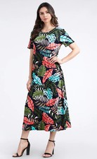 JOSTAR LONG DRESS Poly Spandex Slinky Knit TRAVEL OLIVE FLORAL S M L XL 2X 3X