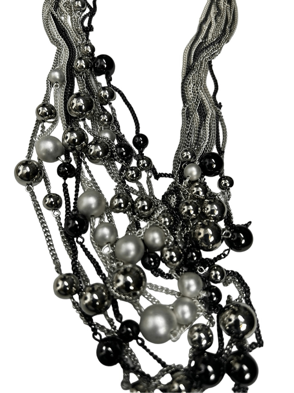 Unsigned multi layered  black and silver beaded n… - image 8