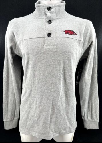 NEW Arkansas UNVR Razorbacks Colosseum Athletics Gray Henley Sweater Mens L - 第 1/6 張圖片