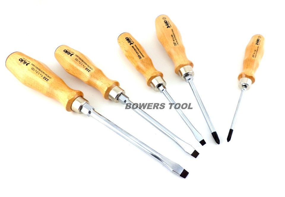Felo 5pc Wooden Screwdriver Set 22155 Wood Grip Phillips Flat Slot