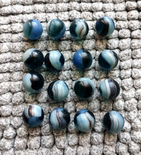 RARE Lot of 16 Vintage Akro Agate Blue Oxblood Patch Marbles 0.6"- 0.63" Striped