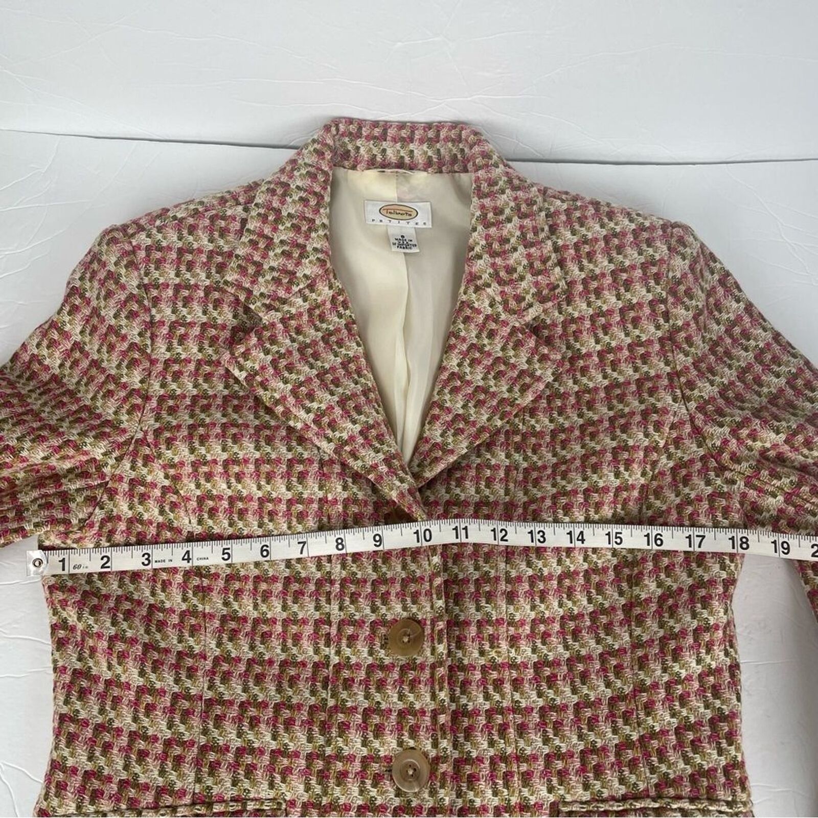 Vtg Talbots Pink Green Wool Tweed Blazer Size 8 p… - image 8