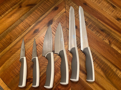 Lot of 6 Ikea Stainless Steel grey/white rubber handle knives