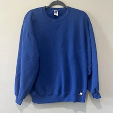 Vintage 90s Russell Athletic Sweatshirt Adult Large Blue Blank Crewneck USA