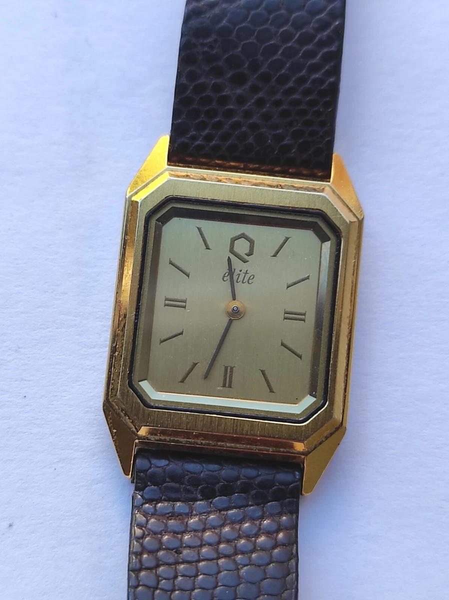 Timex Elite Q ladies luxury gold plated leather band quartz watch Not Functionin