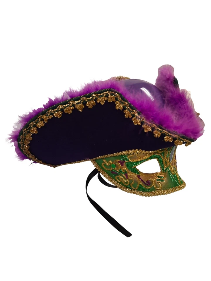 Gold Purple Green Pirate Captain Mask Halloween Mardi Gras - Image 3 of 4