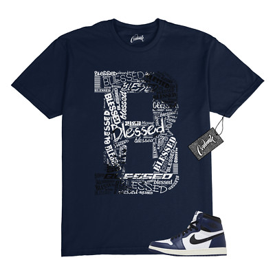 1 Midnight Navy Black White Sail Retro High OG T Shirt to Match BLESSED Jordan