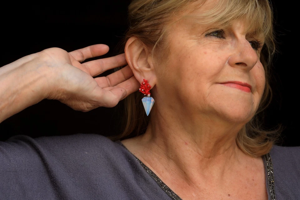 Ohrringe Clip Auf Koralle Emaille Rot Konische Stein Mond Syn. DZ1 - Bild 4 von 4