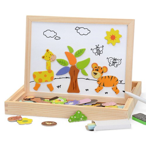 Wooden Puzzle Drawing board Magnet Box 100 Pcs Kids Educational Kinder Lernen 