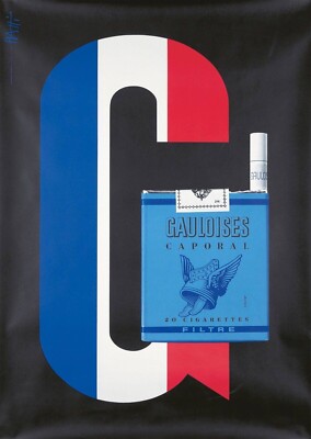 GAULOISES CAPORAL CIGARETTES original 1965 advertising French poster  35.5x50 NM