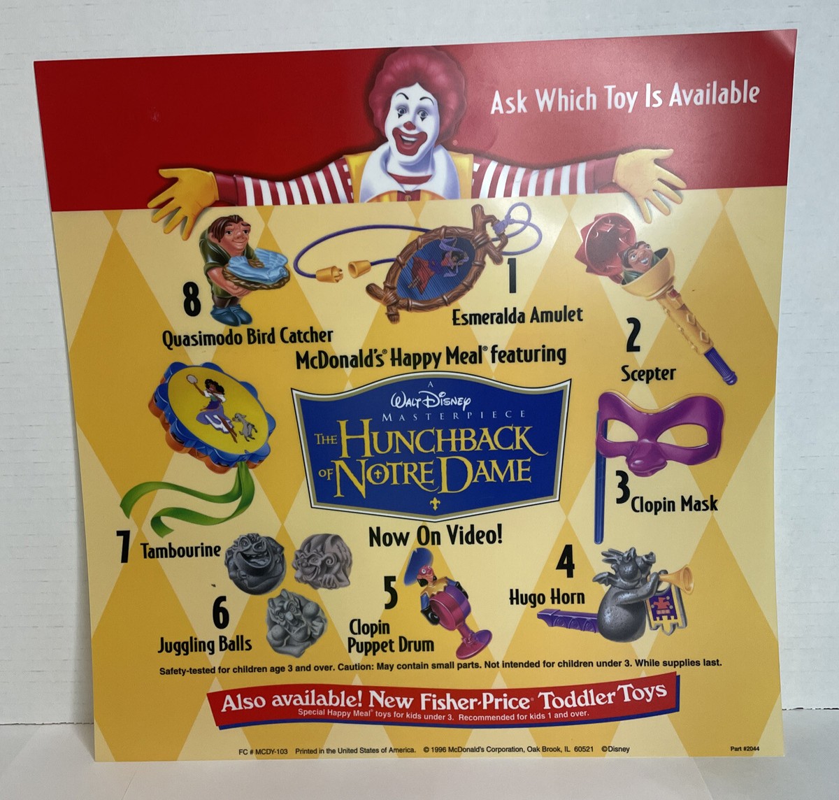 Vintage 1996 McDonalds Disney Hunchback of Notre Dame Happy Meal