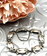 Georg Jensen Style Sterling Silver Tulip Link Danish Bracelet 7.25”