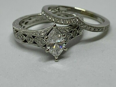 Marquise Cut Lab Created Diamond 14Ct White Gold Finish Wedding Bridal Ring Set