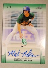 2017 Leaf Matheu Nelson Auto #d 3/3 Green Perfect Game #BA-MN1 #d /3 Reds