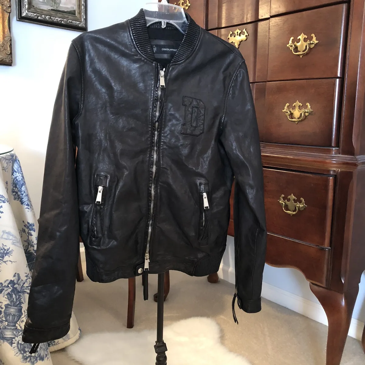 dsquared2 leather jacket Size 48 Made In Italy Preowned