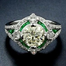 1.86 Ct White Round Cut CZ Green Art Deco Vintage Engagement Ring In 925 Silver