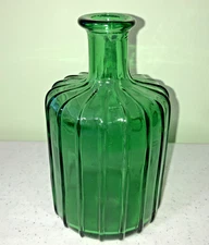 6 Inch Blue/Green Glass Empoli Style Ribbed Genie Bottle -No Stopper