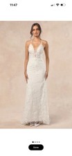 White Lace Sleeveless Plunging Neckline Wedding Dress with Train  Corset Back