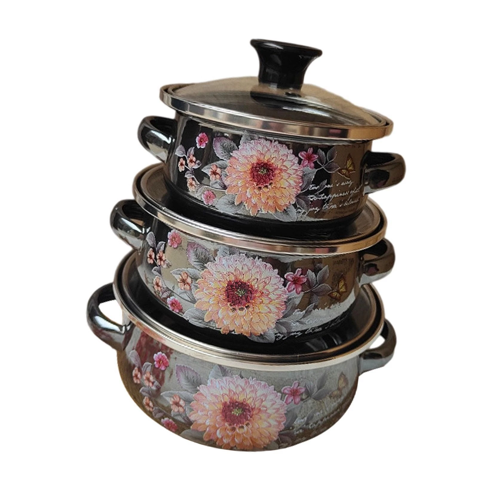 3Pcs Enamel Stockpots Set Enamel Pots for Cooking for Gift Restaurant Dining