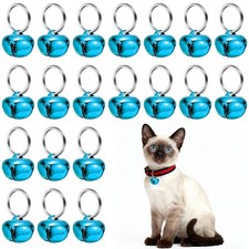 20 Set 16mm Cat Bells Cross Copper Bells for Collars with Key Ring Blue