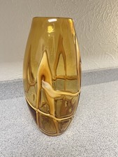 Mid Century Murano Style Amber Art Glass Vase Hand Blown Drip Pulled Design 12  