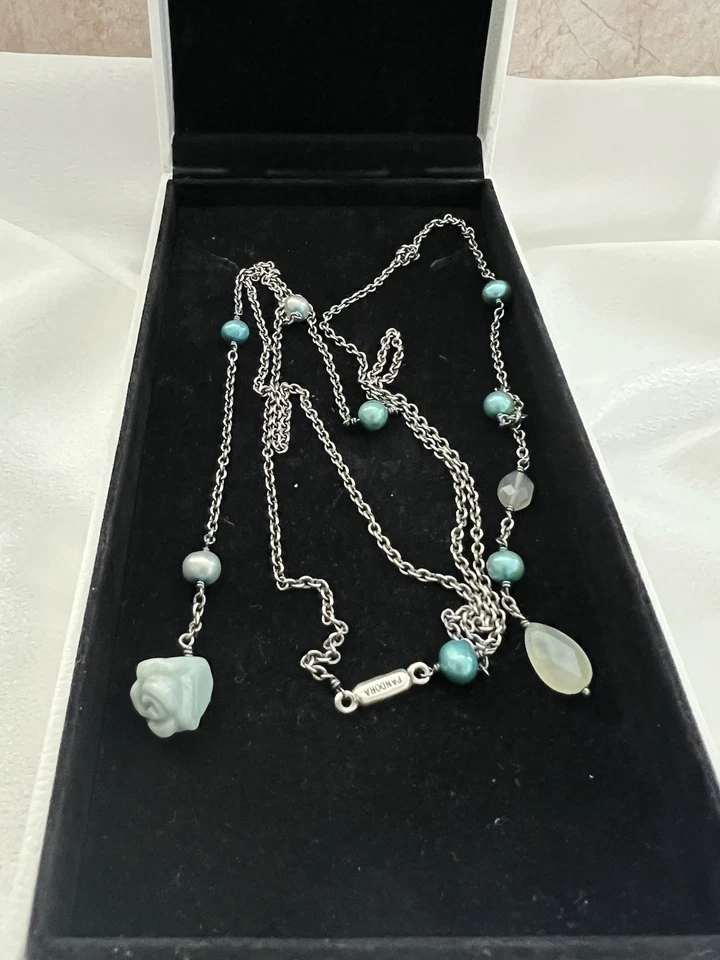 *Rare / HTF* Pandora Vintage Collection ‘Holy Grail’ Teal Pearl Lariat Necklace - Image 2 of 3