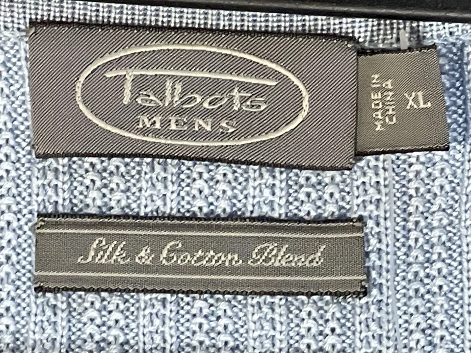 Talbots MENS NWTs XL Light Blue 75% Silk 25% Cotton Sweater V Neck Rib Knit NOS - Image 2 of 4