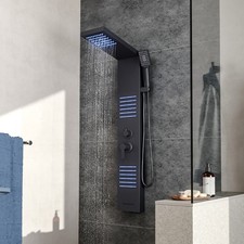 Thermostatic Shower Panel Column Tower With Body Jets Twin Head Bathroom Shower