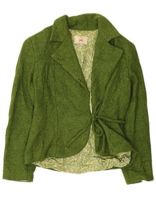 Vintage Damen Blazer Jacke vorne zum Binden IT 42 mittelgrün Wolle EC09