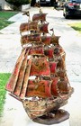 VINTAGE MCM C JERE STYLE MODERNIST TALL SHIP  21" METAL SAILING BOAT SCULPTURE — photo 10