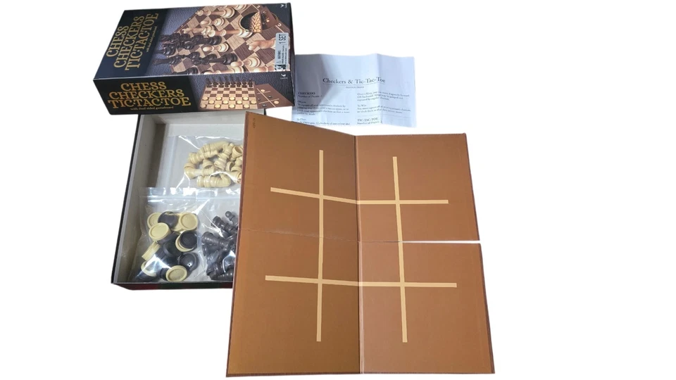 Cardinal Chess Checkers Tic-Tac-Toe Game Set with Dual-Sided Gameboard Complete - Image 3 of 4