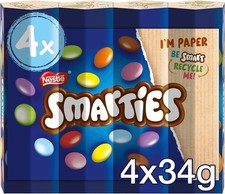 Smarties Milk Chocolate Sweets Tube Multipack| 4 x 38g Colourful CandyCoated