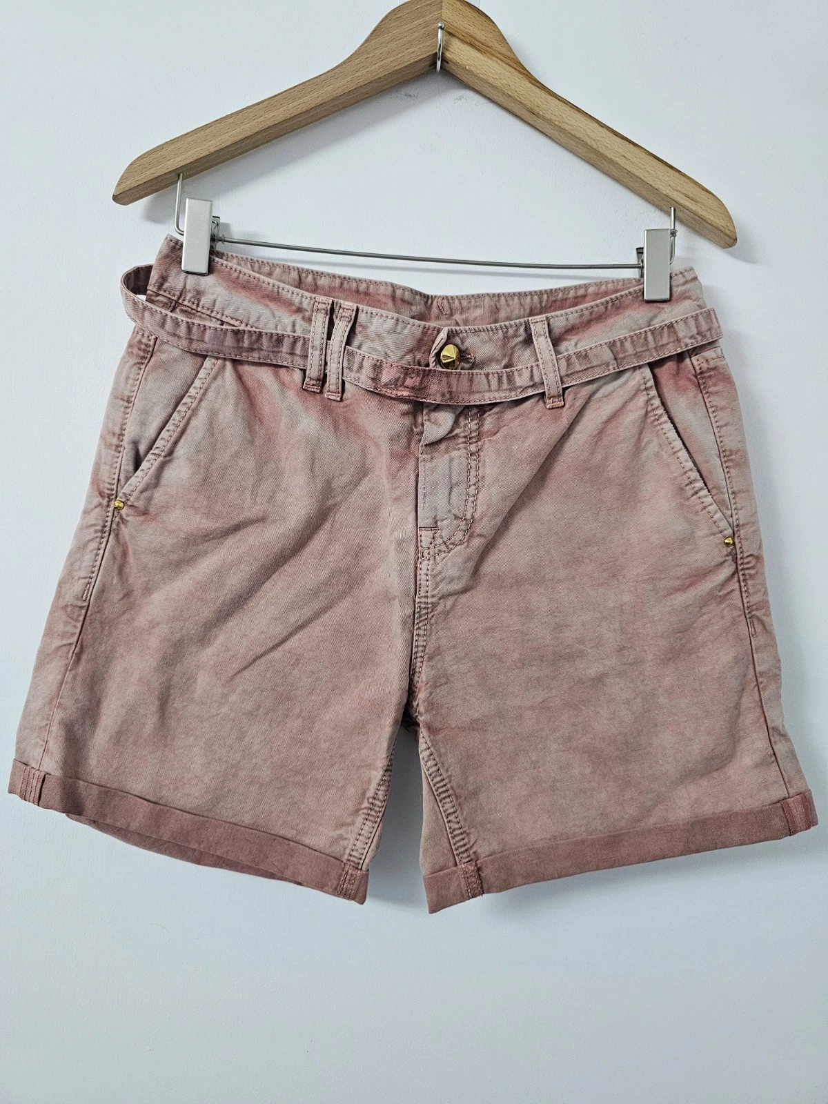 Cycle Shorts Womens UK10 Pink Rose Belted Linen Cotton