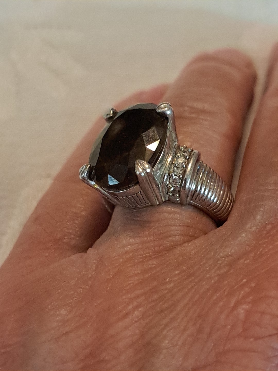 Signed Judith Ripka Brown Smoky Quartz CZ Ring Size 6 Sterling Silver 925-LB1