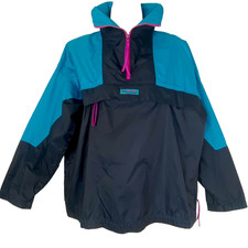 Vintage 1990s COLUMBIA oversized windbreaker rain jacket M blue teal pullover