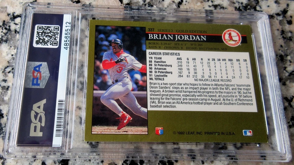 BRIAN JORDAN 1992 Leaf Black GOLD Rookie Card RC PSA NM POP 1 Cardinals Braves🔥 - Image 4 of 4