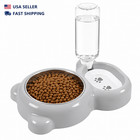 2 in 1 Dog Cat Food Water Bowl Automatic Water Dispenser Pet Feeder Gray