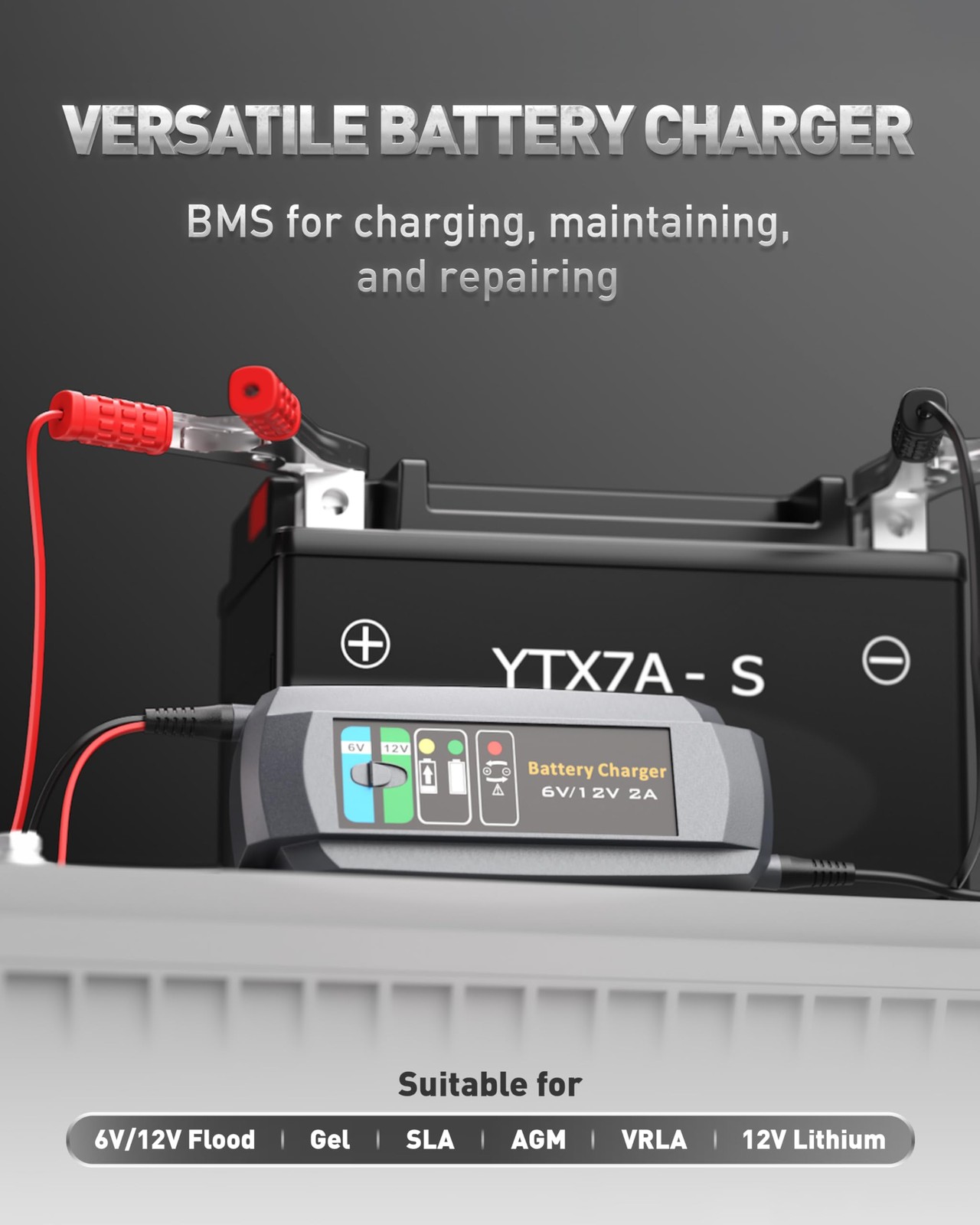 2A Smart Car Battery Charger, 6V and 12V Automotive Charger, Battery Maintain...