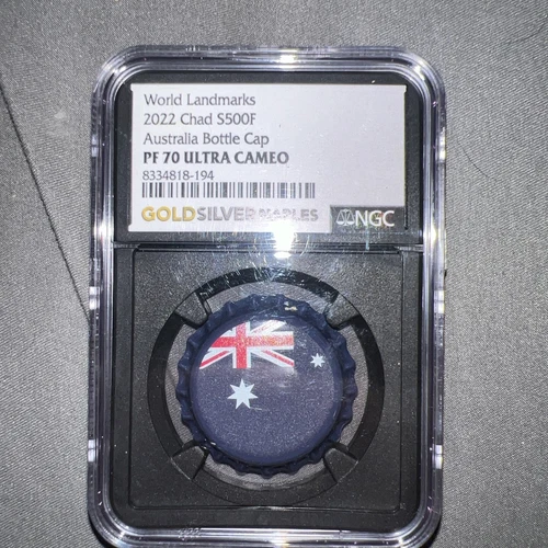 Chad. 2022, 500 Francs, Silver - NGC PF70 - Top Pop 🥇 Bottle Cap, Australia
