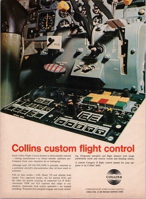 Collins 1968 Original Print Ad Custom Flight Control System Aviation
