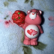 Vintage 1983 Care Bears Love a Lot Bear Flower Bouquet Mini PVC Figure 2"