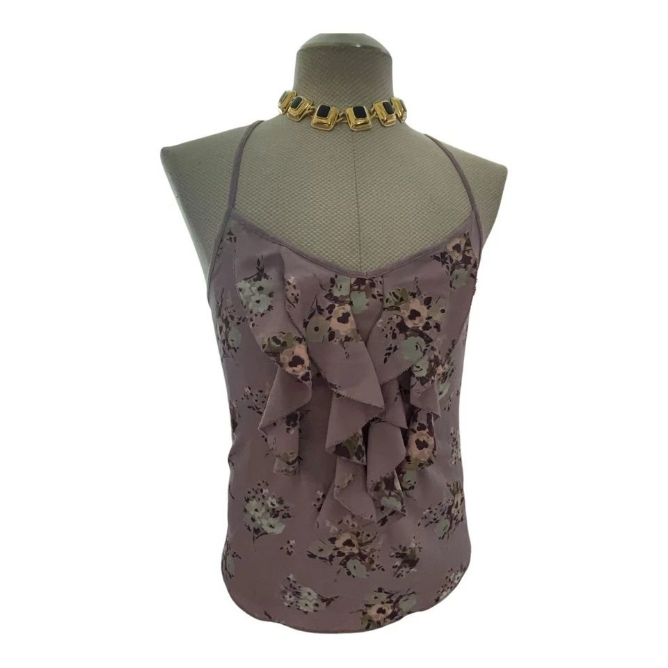 LC Lauren Conrad Womens Tank Cami Strappy  Top Lilac Floral Flowy  Ruffle Small - Image 2 of 4