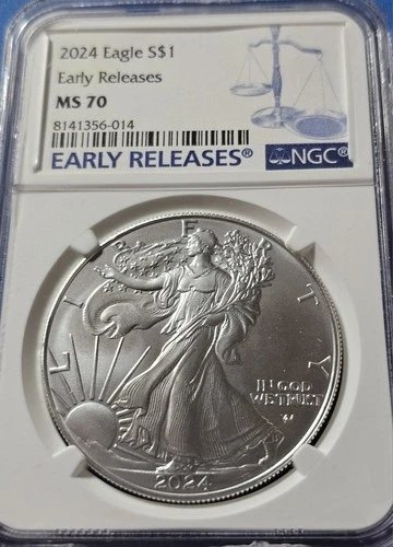 A 2024 Silver Eagle NGC MS 70 ER Label