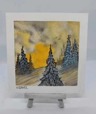 Aquarelle Originale « Lumière Dorée sur la Forêt » - Signée 2025 - Format Carré - Photo 1/2