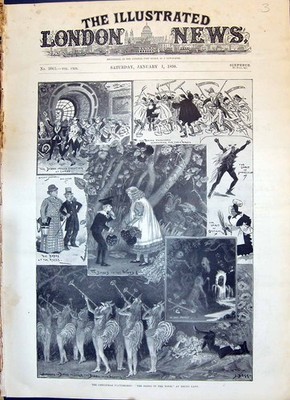 Alter Druck 1898 Weihnachten Pantomimes Babes Wood Drury Lane Theater Simmons 19.