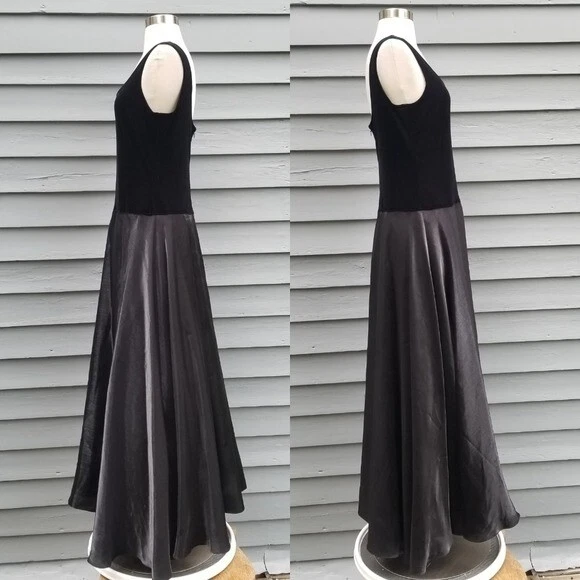 Maxi Vestido de Baile Vintage Años 90 y2k Cachet Princesa Gótica Terciopelo y Tafetán Talla 8 Foto 2 de 4